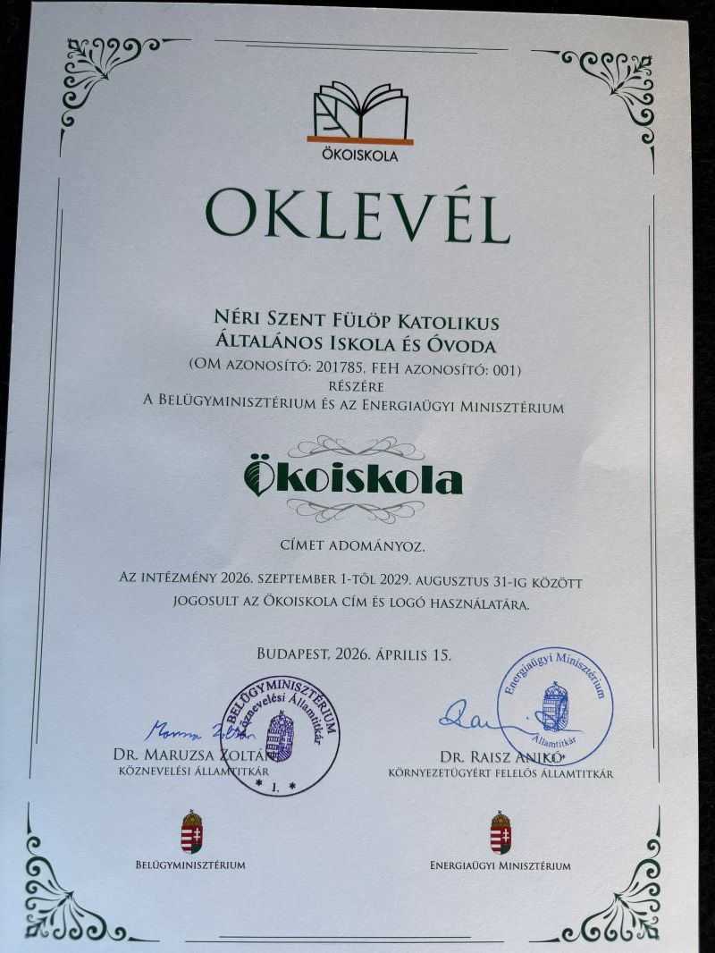 Ökoiskola címet kapott a Nèri iskola 