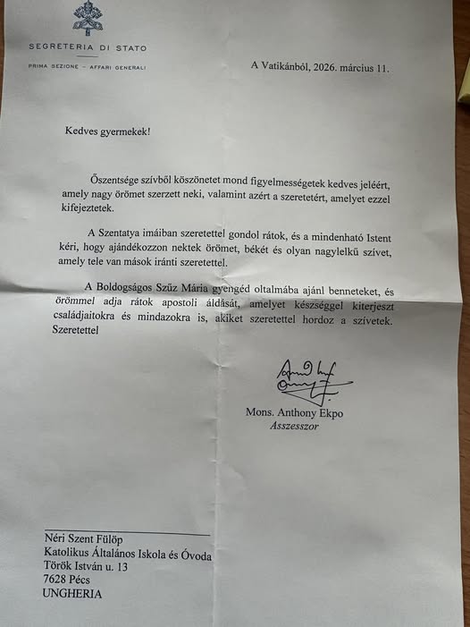 Levél a Szent Atyától